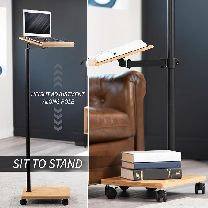 VIVO Mobile 16 inch Mobile Podium Reading Stand, Portable Rolling Book Holder, Real Bamboo Surfaces and Black Pole, CART-BK01B - Image 5