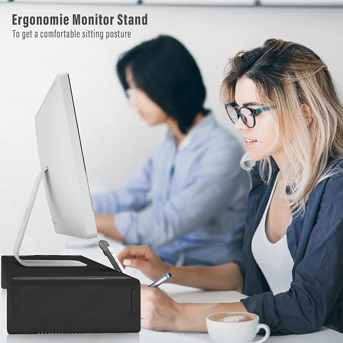Adjustable Monitor Stand Riser with Drawer - Foldable Computer Stand for Desk, Desktop Organizer with Phone Holder & Pen Slot, Space Saving Laptop Riser for Home Office, Black - Image 6