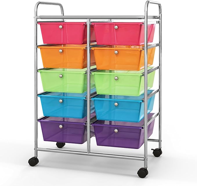 Giantex 10 Drawers Rolling Cart, Classroom Organizers, Storage Cart with Wheels, for Teacher Office Home School Supplies Tool Craft Art Paper - Image 10