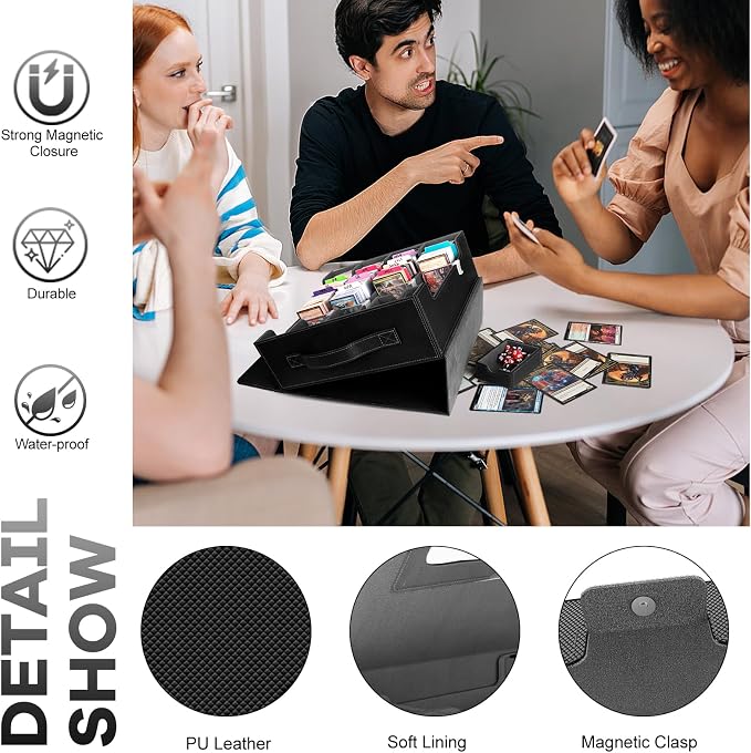 3200+ Trading Card Storage Box with Commander Display, 4 Row Card Deck Box with Portable Handle, Compatible for TCG/MTG/Magic Cards, 30 Colorful Divider, 8 Supporters, US Design Patent (Black&Grey) - Image 7