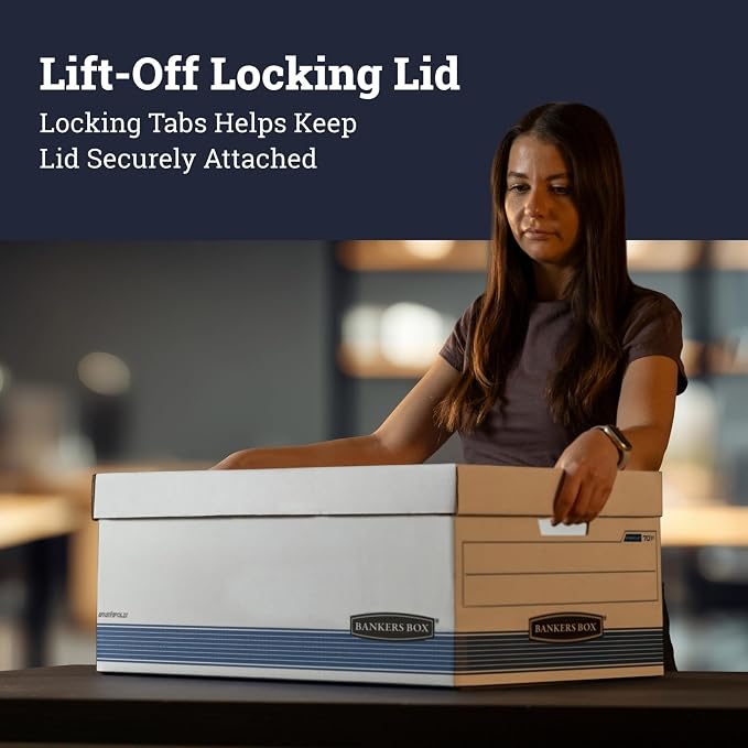 Bankers Box 12-Pack Medium-Duty File Storage Boxes, 24in Letter, FastFold | Speed through filing with FastFold setup, sturdy stacking, reinforced handles, and dependable document protection. - Image 5