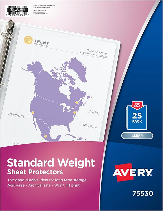 Avery Clear Standard Weight Sheet Protectors, 8.5" x 11", Top Load, 500 Total Page Protectors (75530) by Avery
