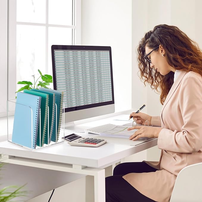 Suzile Clear Acrylic Magazine File Holder with Vertical Compartments Desk Organizer Book Rack for Desk Sorter Paper Folder Office Accessories(Stylish,7 x 6.9 x 6.3 Inch) - Image 6
