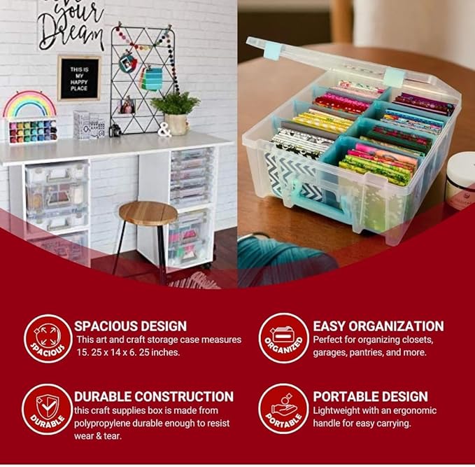ArtBin 6990SA Super Satchel Double Deep with Removable Dividers, Large Portable Art & Craft Storage with Handle, Translucent/Aqua Mist - Image 5