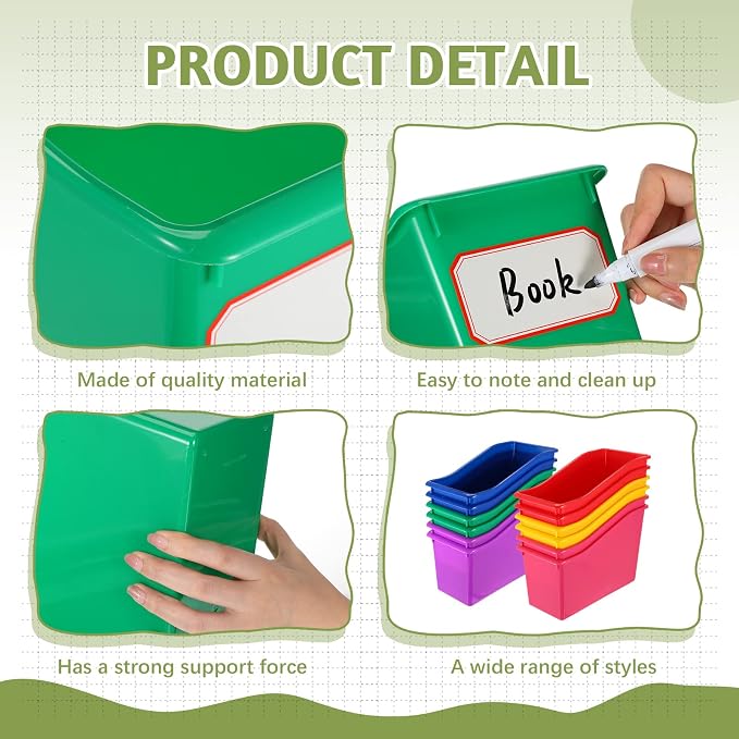 Teling 12 Pcs Book Bins Bulk for Classroom Storage Plastic Magazine Holder with Label Interlocking File Folder Organizer Binder Container Box for School Office Desktop Bookshelf Home (Rainbow) - Image 3