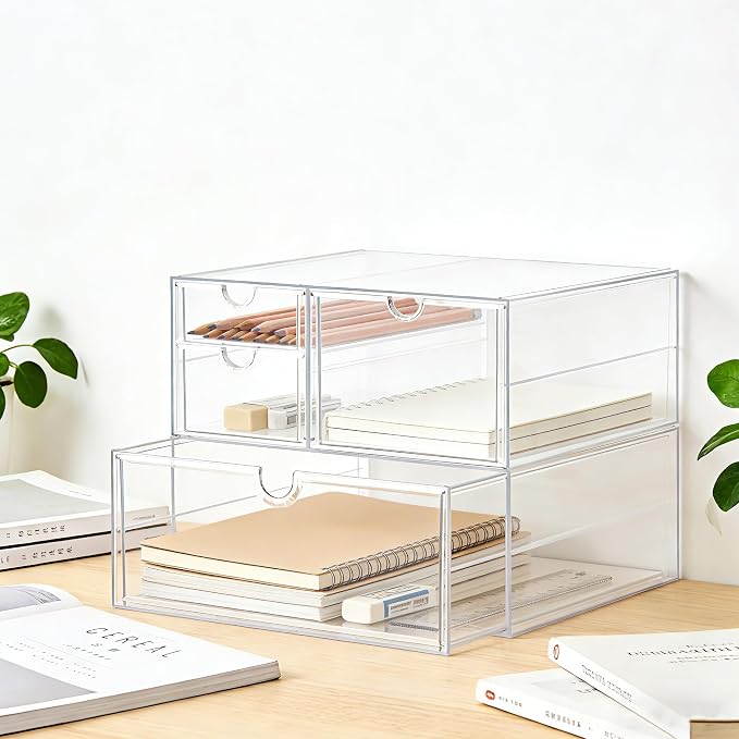 Prsildan Acrylic Drawer Makeup Organizer with 4 Drawers, Set of 2 | Clear, Baby Bottle Storage, For Vanity Countertop Bathroom Cosmetic Office Desk, Craft Jewelry Art Supply Organization - Image 7