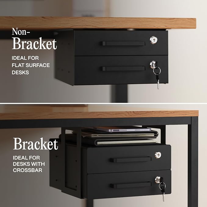 Under Desk Drawer Slide-Out – Lockable Metal Storage Drawers with Cable Management for Office & Home (Double, Bracketed) - Image 5