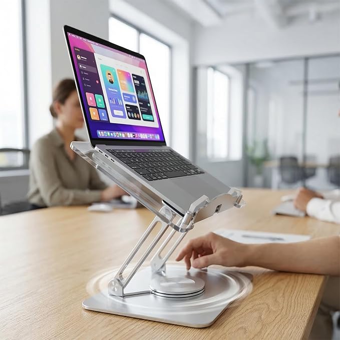 Adjustable Acrylic Laptop Stand for Desk, Ergonomic Aluminum Laptop Riser, Computer Stand for Laptop, Book Holder, for iPad, Tablets, Compatible with MacBook,Sturdy Foldable Design with Swivel Base. - Image 6