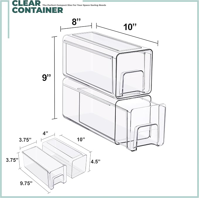 Sorbus Small Clear Stackable Storage Drawers 2-Pack Plastic Organizer Bins with Handles Pull-Out Drawers for Bathroom Closet, Medicine, Cabinet, Pantry Storage, Baby Bottle Organizer - Image 3