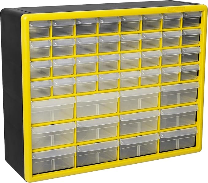 Akro-Mils 44-Drawer Plastic Storage Cabinet, 20"W x 6"D x 16"H, Yellow | Plastic Cabinet w/ Drawers for Garage Organization, Beads, Building Bricks Storage, Teacher Toolbox, Makeup Organizer, 10144 by Akro-Mils