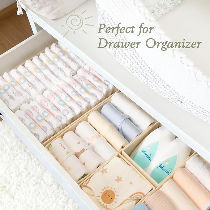 Drawer Organizer 18-Piece Set, Dresser Organizer for Baby Clothes, Foldable Closet Storage & Drawer Dividers for Underwear, Socks, Nursery (Beige) - Image 5