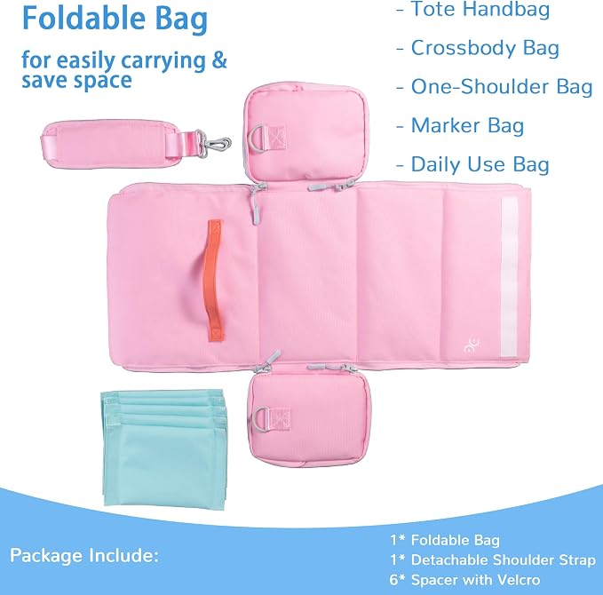 Togood Marker Pens Storage Tote Handbag, Up to 160 Pens, Pink Crossbody Bags Causal Shoulder Bag for Artists Hobbyist - Image 6