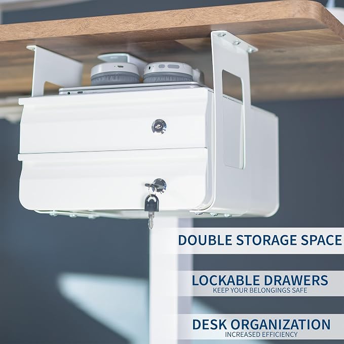 VIVO White 12 x 14 inch Under Desk Double Stacked Drawers, DESK-AC03L-2W | Sturdy Steel Design, Secure Dual Locking Drawers, Home Office Storage Organizer, Holds 11 lbs - Image 3