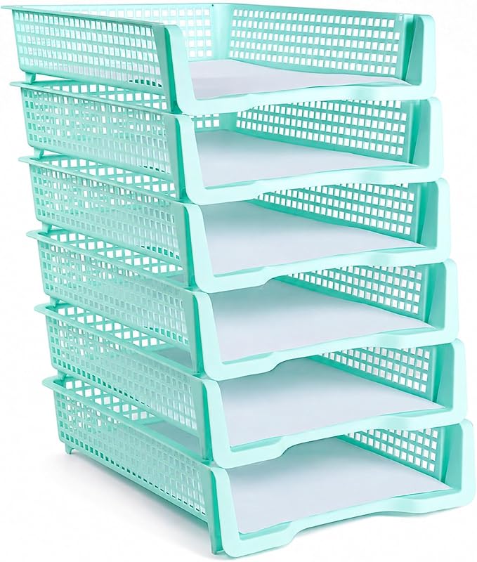 Set of 6 Teal Turn in Trays for Teachers Stackable Classroom Paper Letter Trays Plastic Classroom Desk Letter Organizer Tray Storage Baskets for Library, Drawers, Office, Home by CHUNNIN
