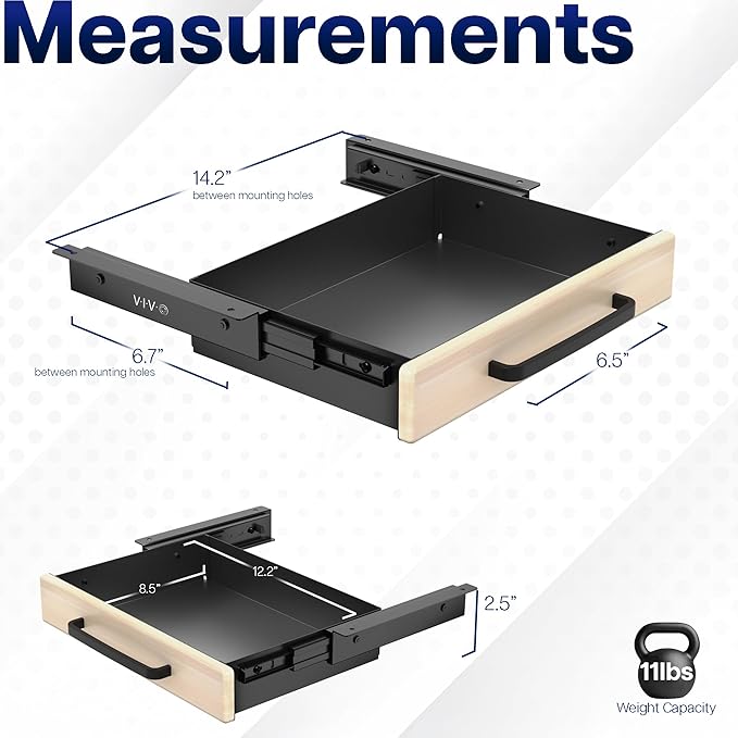 VIVO Light Wood 13 x 9 inch Under Desk Storage Drawer, DESK-DR1H-C | Sliding Steel Pull-out Drawer for Office Desk, Pull Handle, Storage Organizer for Sit Stand Workstation, Holds 11 lbs - Image 3