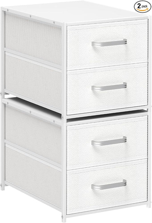 Stackable Storage Drawers - 2 Tier Closet Organizer with Metal Handles and Metal Frame, Fabric Dresser with Collapsible Bins for Bedroom, Dorm, Office, White, 2 Pack by Homsorout