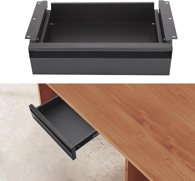 POPMOON 13.8 inch Under Desk Drawer Organizer Pull Out Metal Storage Drawer | Under Table Drawer with Silent Smooth Slide Rails, Carbon Steel Undermount Drawer, Black Powder Coated, Hold 33 Lbs by POPMOON