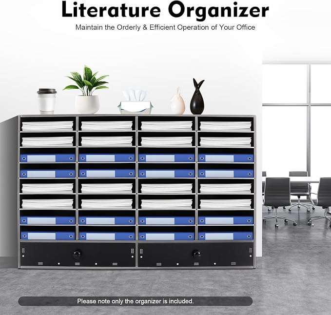 Literature Organizer Classroom Mailboxes with 32 Compartment 2 Drawer Adjustable Papers Files, Paper Storage Cabinet Classroom Keepers for Classroom, Office, School, Home Load, Black - Image 3