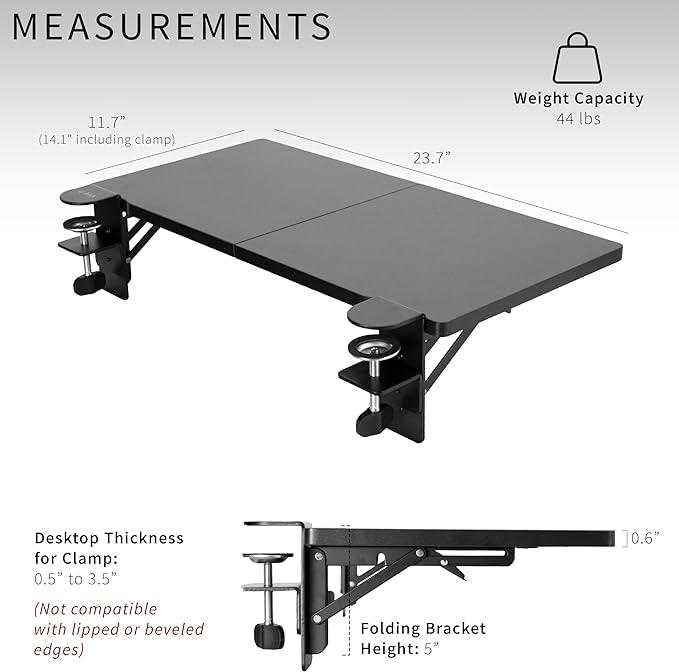 VIVO Clamp-on 24 x 12 inch (14 Including Clamps) Desk Extender, Wrist Support, Foldable Keyboard Tray, Table Mount for Sit Stand Desks, Black, DESK-EXT24. | Foldable, Wrist Support Arm Rest, Office Keyboard Tray, Side Table Extension Attachment - Image 6