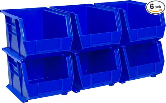 Akro-Mils 30239 AkroBins Plastic Storage Bins, 11"x8"x7", blue, 6-Pack | Space-Saving Stackable Bins for Garage, Pantry, Craft Organization by Akro-Mils