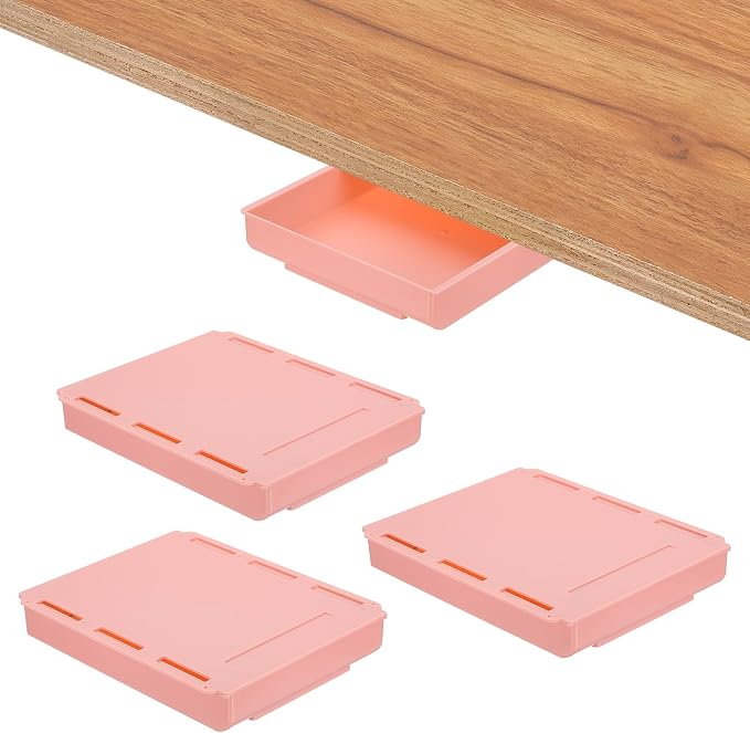 PATIKIL Under Desk Drawer, 4 Pcs Under Table Storage Self-Adhesive Attachment Drawers Organizer for Pens Standing Desk Office Studio Home, Pink, Large by PATIKIL