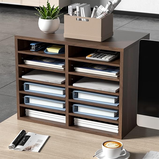 VEVOR Literature Organizers, 12 Compartments Office Mailbox with Adjustable Shelves, Wood Literature Sorter 20.4x12x16.1 inches for Office, Home, Classroom, Mailrooms Organization, EPA Certified Brown - Image 8
