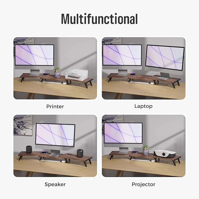 loukin Dual Monitor Stand Riser for Desk, 43.6"×8.2" Computer Stand, Brown | Supports 22 lb, No Installation Required, Water-Resistant Surface, Fits Laptops and Printers, Ergonomic Design - Image 8