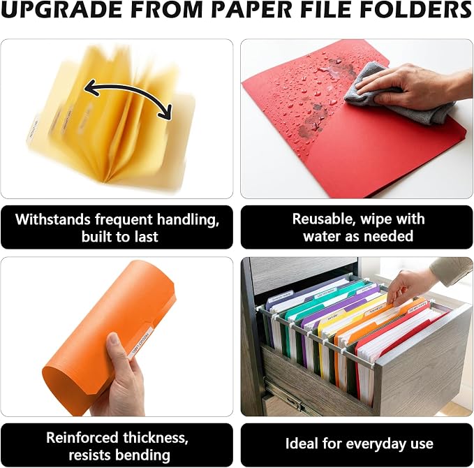 TOTiyea Heavy Duty Plastic File Folders with Tabs 14mil 36 Pack Letter Size | Colored Poly File Folders with Strong Sticky Labels, Expandable Manila, for Hanging File System Office School Organization - Image 3
