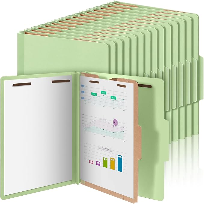 AmazingSpark 48 Pcs Classification Folder Letter Size Bulk, 1 Divider Pressboard File Folder with Expansion 2 Prong Fastener Heavy Duty Office File Organizer for School Medical Document(Light Green) by Unknown