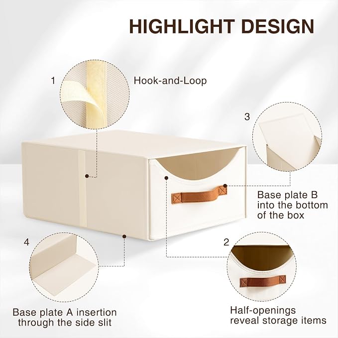 Large Closet Storage Bins with Drawer, Fabric Bins for Organization, Collapsible Storage Drawers Organizer for Bedroom, Living Room, 6 Pack, Beige - Image 6