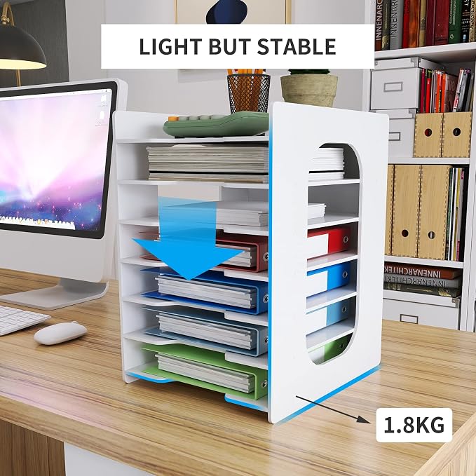 Natwind 7-Tier Office File Organizer For Desk,Paper Sorter,White | Desktop Storage For Office Supplies,Document Storage Rack,Letter Tray For Home,Office,Classroom Document Holder - Image 5