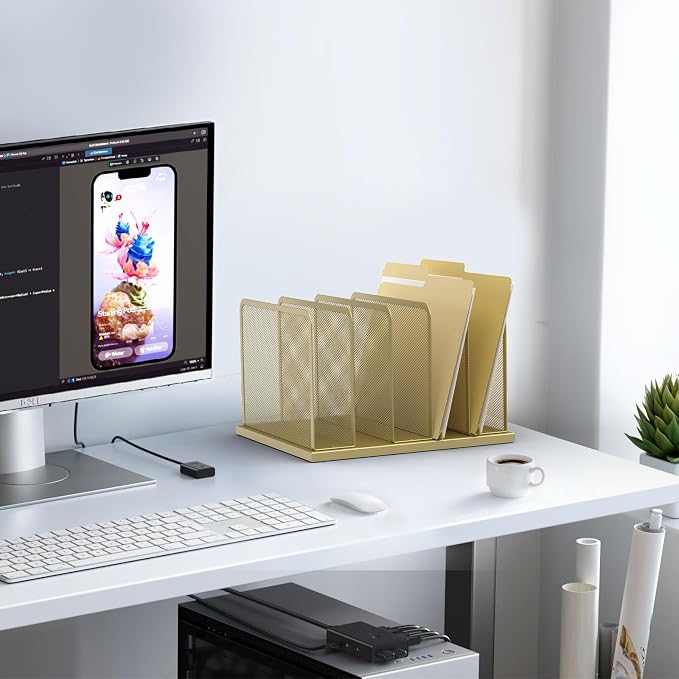 Kuntine.B 5-Section Upright Desk File Organizer Gold 1 Pack | Vertical, Mesh, Metal, Assembly, Stability, Sturdiness, Organization, Standing - Image 7