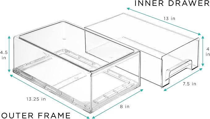 Sorbus Medium Clear Stackable Storage Drawers, Plastic Storage Drawers with Handles, Craft, Clothes, Medicine, Makeup, Closet, Art Supply, Bathroom, Shoe, Toy Storage Organizer (2 Pack) - Image 2