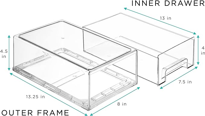 Sorbus Medium Clear Stackable Storage Drawers – 6-Pack Plastic Organizer Bins with Handles – Stackable Pull-Out Storage Drawers for Closet, Pantry, Office, Bathroom, Craft, and Toy Organization - Image 3