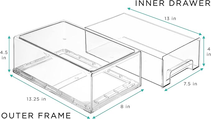 Sorbus Medium Clear Stackable Storage Drawers – 2-Pack Plastic Organizer Bins with Handles – Stackable Pull-Out Storage Drawers for Closet, Pantry, Office, Bathroom, Craft, and Toy Organization - Image 3
