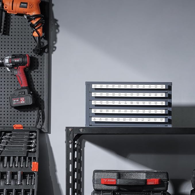 VEVOR Drill Bit Dispenser Cabinet, Five-Drawer Drill Bit Dispenser, 1/2" Reduced Shank Drill Bit Organizer Cabinet, Drill Dispenser Organizer Cabinet for Sizes 33/64" to 63/64" in 1/64" Increments - Image 9