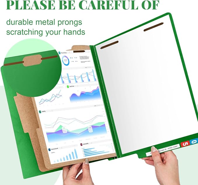 Skyygemm 24 Pack Classification Folders, Letter Size,2 Dividers,Green | Pressboard File Folders, 2 Prong Fasteners, 2" Expanding, Manila, End Tab, for Office School Legal Records Medical - Image 5