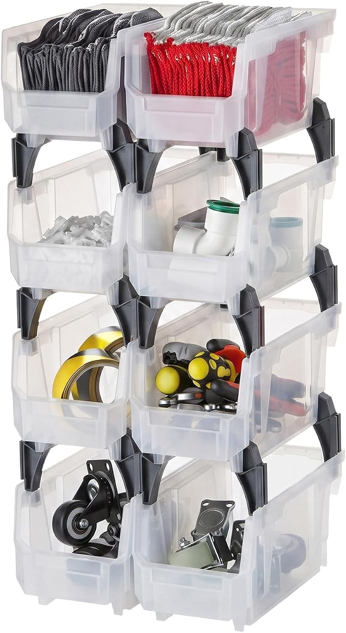 VEVOR Plastic Stackable Storage Bins, 10.9 x 5.5 x 5.1 inch (8 Pack), Plastic Containers for Organizing & Storage Bins for Closet, Garage, Small Parts, Office Supplies, Other Accessories, Transparent by VEVOR