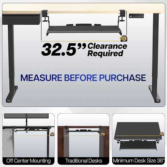VIVO Large Height Adjustable Under Desk Keyboard Tray, C-clamp Mount System, 27 (33 Including Clamps) x 11 inch Slide-Out Platform for Typing, Light Wood, MOUNT-KB05HA - Image 3