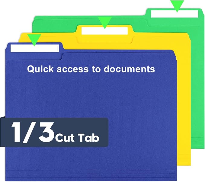 File Folders,150 Pack Colored File Folders Letter Size,8.5" x 11",1/3 Cut Tab Bulk Durable Paper Folders with Blank Labels,Assorted 6 Colors Folders for Office Business School Home Use - Image 3