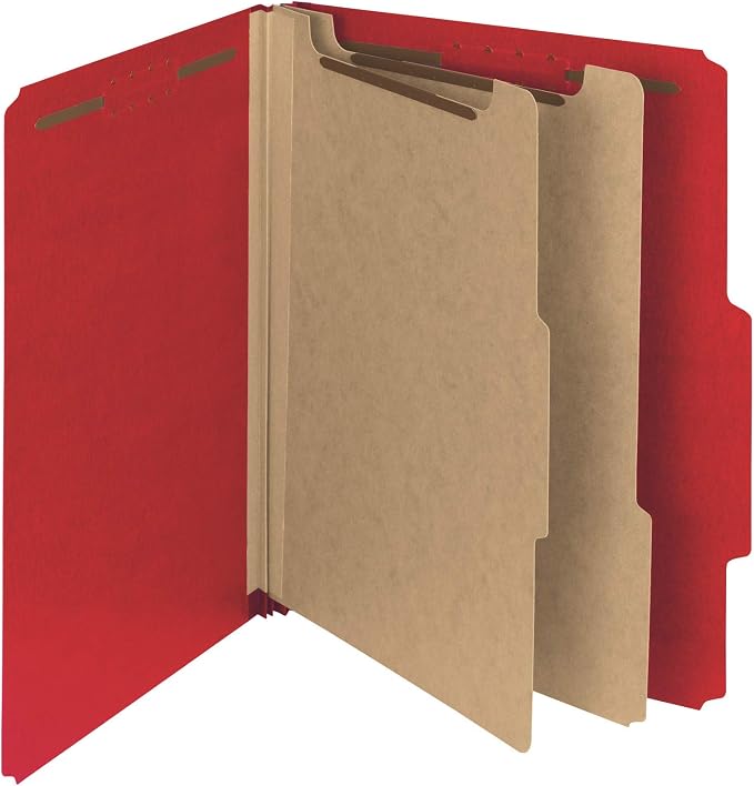 Smead Value Filing 100% Recycled Pressboard Classification File Folder, 2 Dividers, 2" Expansion, Letter Size, Bright Red, 10 per Box by SMEAD