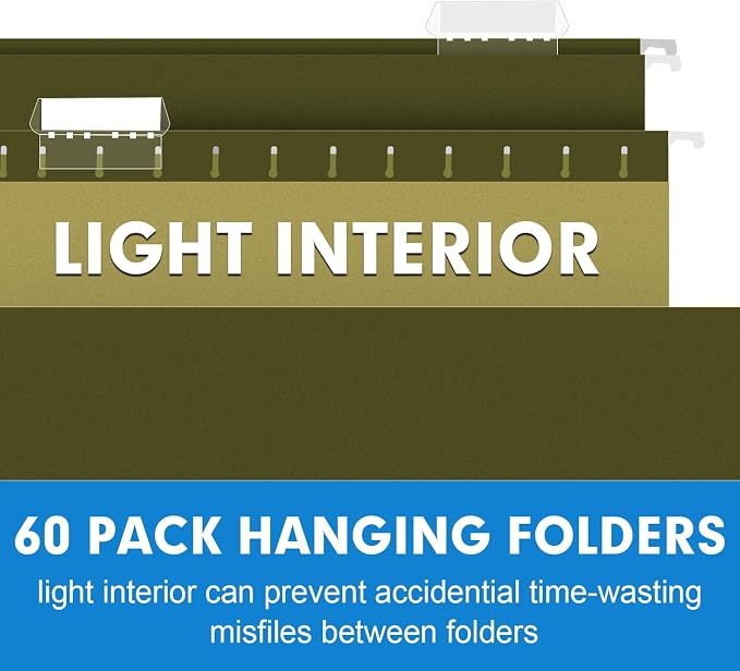Hanging File Folders, RAZCC 60 Pack Reinforced Hanging Folders Letter Size, Designed for Bulky Files, Filing Cabinet, Adjustable Tabs, Green - Image 5