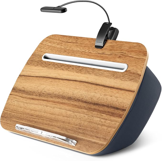 Reading Book Pillow Stand with 3-Color Adjustable Light | Hands-Free Book Holder for Bed or Lap, Wooden Surface, AAA Batteries Required - Image 8