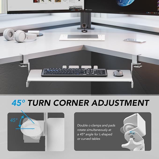 Keyboard Tray Under Desk Pull Out with Extra Sturdy C Clamp Mount System, 27.3 (32.5 inch Including Clamps) x 11 Inch Slide-Out Platform Computer Drawer for Typing White AX01WW01 - Image 8