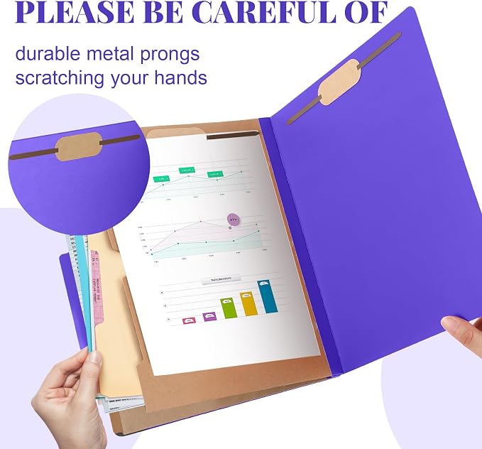 12 Pcs Skyygemm Classification Folder Letter Size, 2 Pocket File,Purple | Back to School Supplies, File Organizer with Fastener, Expanding File Organizer Bulk for Office Employee, Staff, Teacher - Image 3