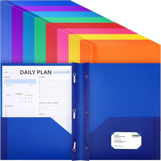 Cholemy 72 Packs Pocket Folders with Prongs Heavy Duty Plastic Folder with Business Card Slot 3 Prong Fasteners for School Office (Cute) by Cholemy