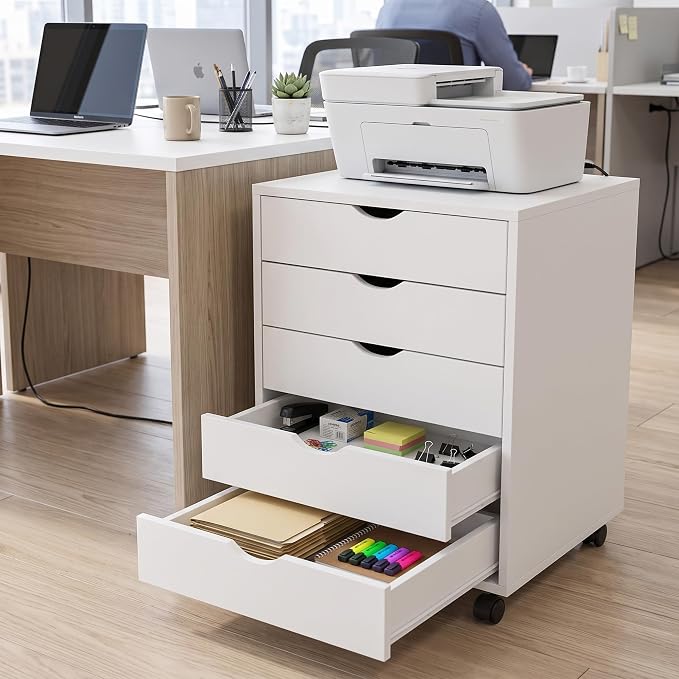 5 Drawer Storage Cabinet with Drawers, Rolling Printer Stand for Office | Storage Cabinet with 5 Drawers for Office Organization, Under Desk Storage and Small Printer Stand - Image 2