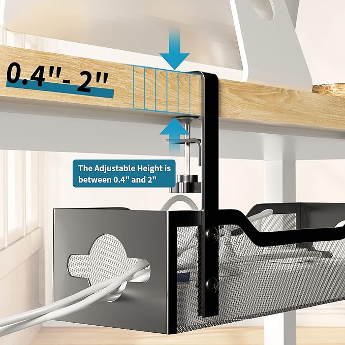 Under Desk Cable Management Tray 3 Pack, Cable Management Under Desk No Drill, Cable Organizer with Clamp for Wire Management, Cord Organizer for Office, Home - No Damage to Table (Black) - Image 3