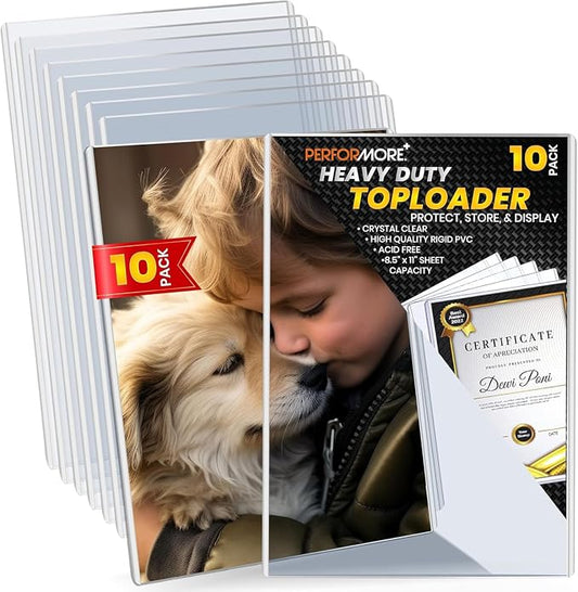 10 Pack 8.5 x 11 Rigid Print Protectors, Acid Free Heavy Duty Plastic | Page Protectors, Plastic Sleeves for Paper, Top Loaders, Birth Certificate, Documents, Waterproof, Archival Safe, Photos by RingBinder