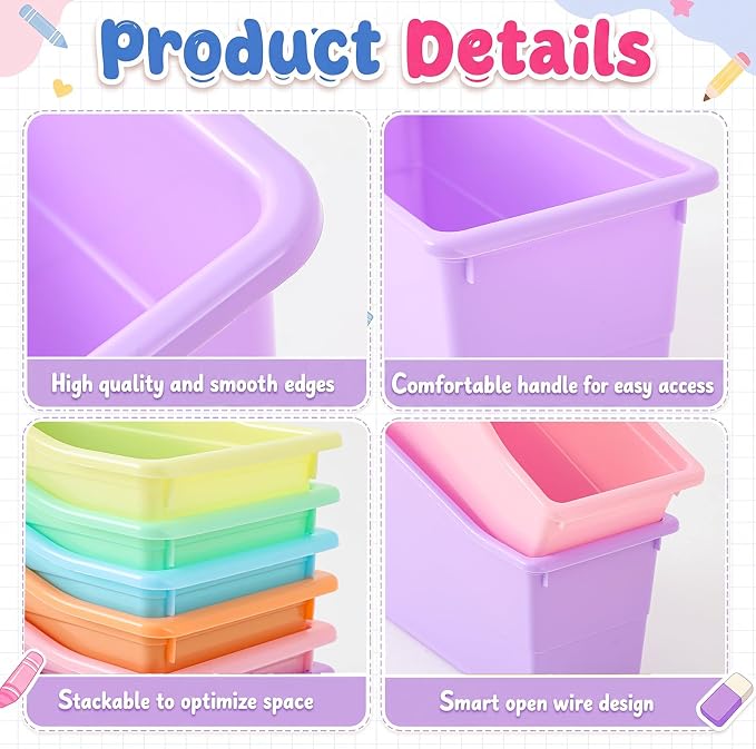 Blosssound 36 Set Book Bins for Classroom with Label Sticker Book Box Baskets Plastic Stackable Organizing Bins Storage & Organization for Classroom Library Home School Supplies (Pastel) - Image 3